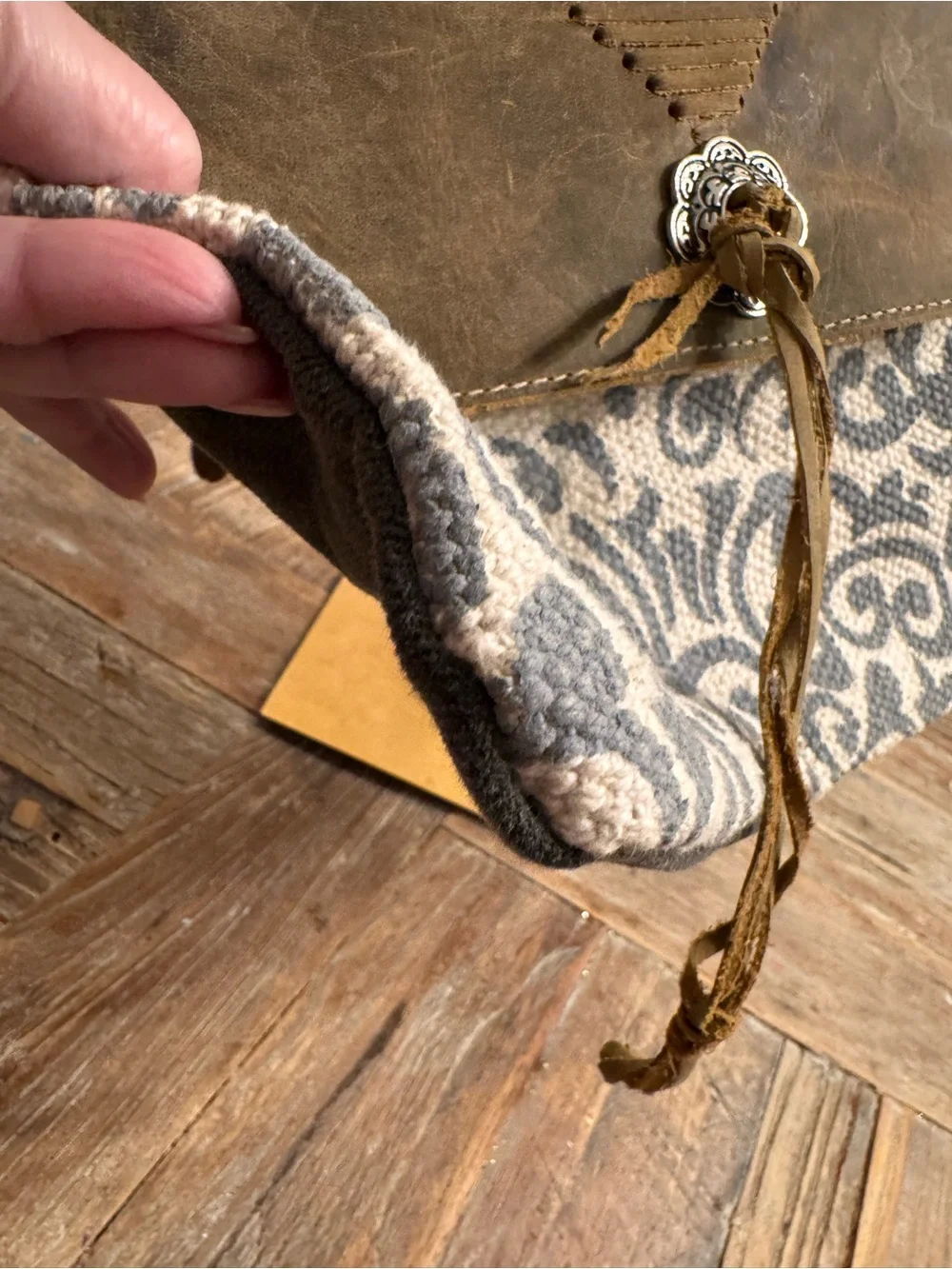 Myra Leather-Trim Brown Patterned Crossbody Bag - Picture 4 of 13